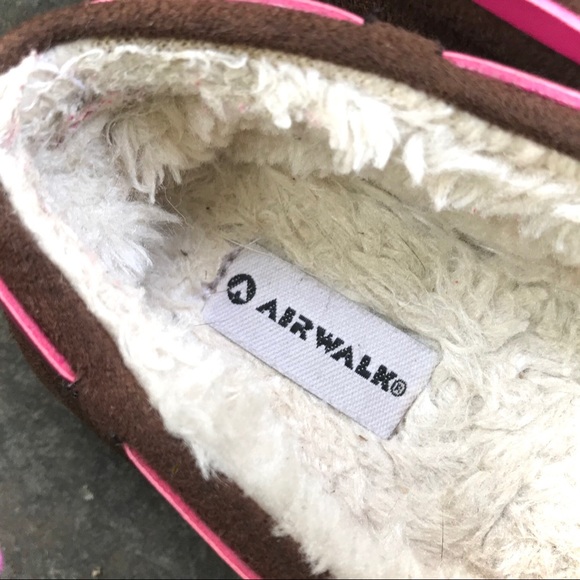 Airwalk Kids Classic Brown Suede Sherpa Fur Moccasin Slippers Shoes Pink Bows - Picture 5 of 13